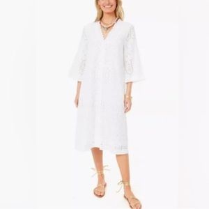 Provincial Eyelet Cote D’Azur White Caftan Midi